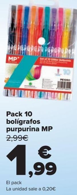 Carrefour Pack 10 bolígrafos purpurina mp oferta