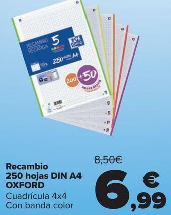 Carrefour Recambio 250 hojas din a4 oxford oferta