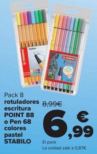 Carrefour Pack 8 rotuladores escritura point 88 o pen 68 colores pastel stabilo oferta