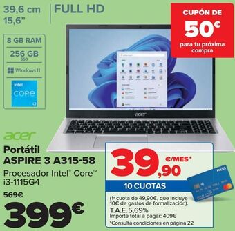 Carrefour Acer portátil aspire 3 a315-58 oferta