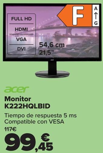 Carrefour Acer monitor k222hqlbid oferta