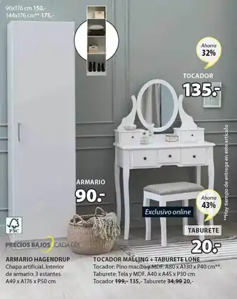 JYSK Armario hagendrup, tocador malling + taburete lone oferta