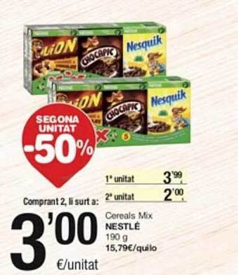 SPAR Segona unitat -50% cereals mix nestlé oferta