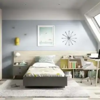 Muebles La Factoría Dormitorio juvenil de estilo moderno en haya, grafito y miel. oferta