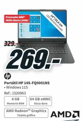 MediaMarkt Hp portátil hp 14s-fq0001ns oferta