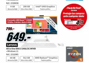 MediaMarkt Lenovo all in one idec3 24alc6 24fhd oferta