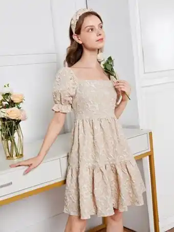Shein Shein chicas adolescentes vestido de manga farol bajo con fruncido oferta