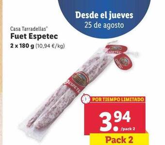 Lidl Casa tarradellas fuet espetec oferta