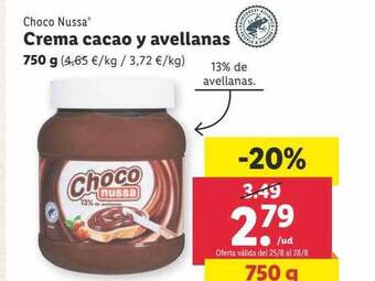 Lidl Choco nussa crema cacao y avellanas oferta