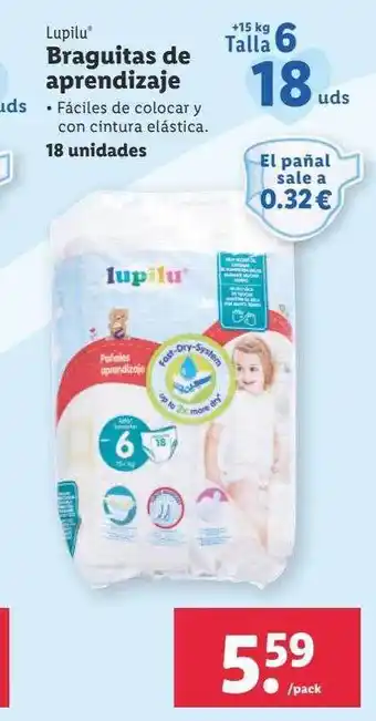 Lidl Lupillu braguitas de aprendizaje 18 unidades oferta