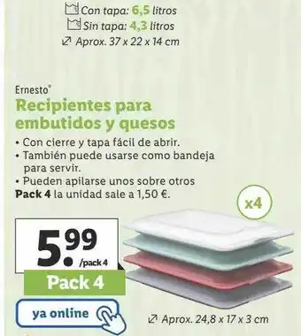 Lidl Ernesto recipientes para embutidos y quesos oferta