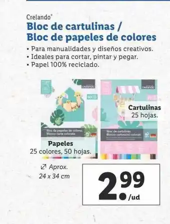 Lidl Crelando bloc de cartulinas-bloc de papels de colores oferta