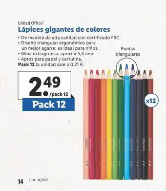 Lidl United office lápices gigantes de colores oferta