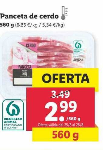 Lidl Panceta de cerdo oferta