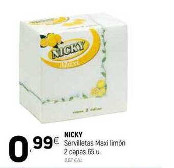 Coviran NICKY Servilletas Maxi limón 2 capas 65u oferta