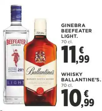 Supercor Ginebra Beefeater Light 70cl/ Whisky Ballanrine's 70cl oferta