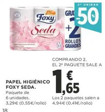 Supercor Papel Higiénico Foxy Seda. 6 unidades oferta