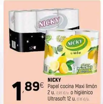 Coviran NICKY Papel cocina Maxi limón o higiénico Ultrasoft 12u oferta