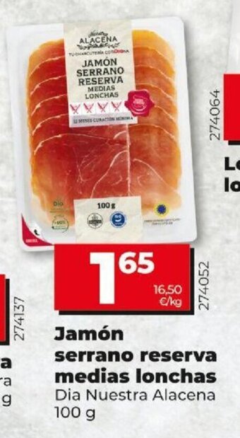 Dia Jamón serrano reserva medias lonchas oferta