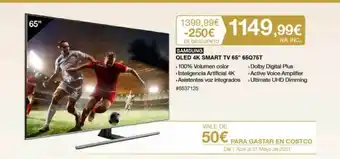 Costco SAMSUNG QLED 4K SMART TV 65" 65Q75T oferta