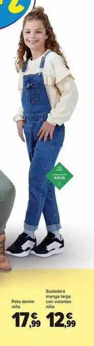 Peto denim niña sudadera manga larga con volantes niña