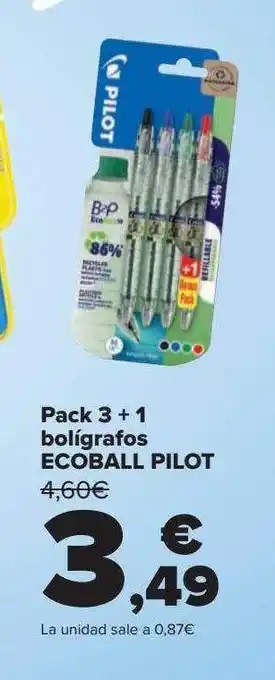Carrefour Pack 3+1 boligrafos ecoball pilot oferta