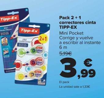 Carrefour Pack 2+1 correctores cinta tipp-ex oferta