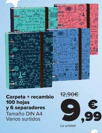 Carrefour Carpeta + recambio 100 hojas y 6 separadores oferta