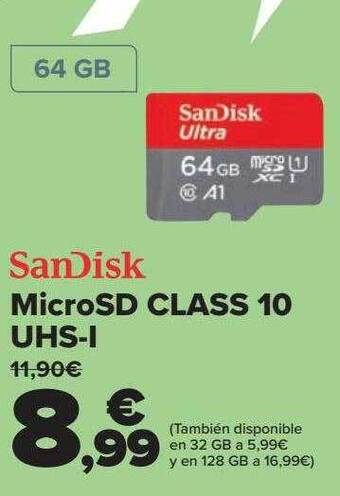 Carrefour Sandisk microsd class 10 uhs-i oferta