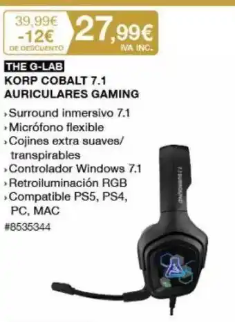Costco THE G-LAB KORP COBALT 7.1 AURICULARES GAMING oferta
