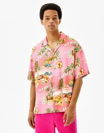 Bershka Camisa manga corta relaxed fit print oferta