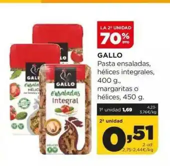 Alimerka La 2° unidad 70% dto gallo pasta ensaladas hélices integrales margaritas o hélices oferta