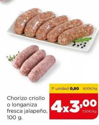 Alimerka Chorizo criollo o longaniza fresca jalapeño oferta