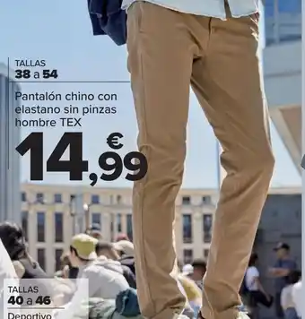 Carrefour Pantalón chino con elastano sin pinzas hombre tex oferta