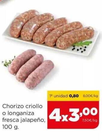 Alimerka Chorizo criollo o longaniza fresca jalapeño oferta