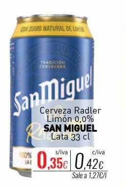 Cuevas Cash Cerveza radler limón 0.0% san miguel lata oferta
