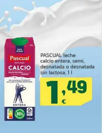 HiperDino Pascual leche calcio entera semi desnatado o desnatada sin lactosa oferta