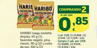 HiperDino Haribo mega roulette display favoritos regaliz pica classic o osito de oro oferta