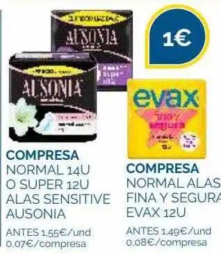Compresa normal o super alas sensitive ausonia compresa normal alas fina y segura evax