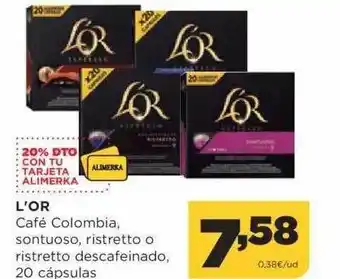 Alimerka L'or café colombia sontuoso ristretto o ristretto descafeinado oferta