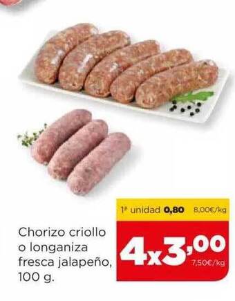 Alimerka Chorizo criollo o longaniza fresca jalapeño oferta