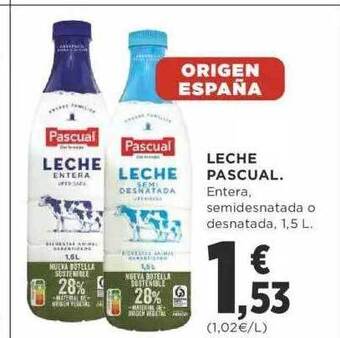 Supercor Leche pascual entera semidesnatada o desnatada oferta