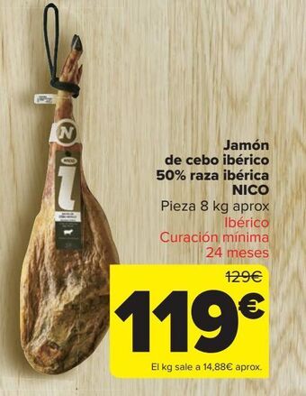 Carrefour Jamón de cebo ibérico 50% raza ibérica nico oferta