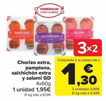 Carrefour Chorizo extra, pamplona, salchichón extra y salami gd oferta
