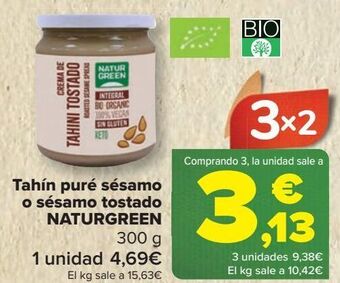 Carrefour Tahín puré sésamo o sésamo tostado naturgreen oferta