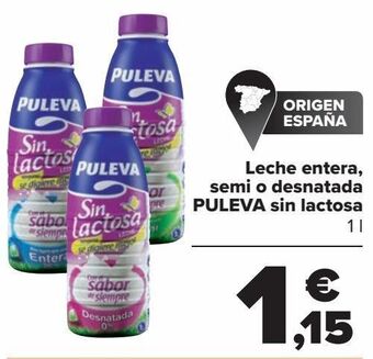 Carrefour Leche entera semi o desnatada puleva sin lactosa oferta