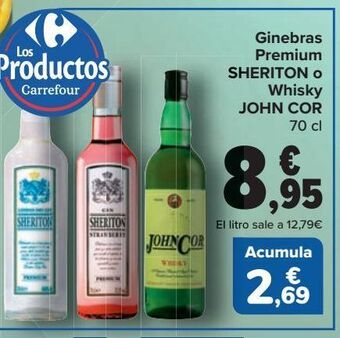 Carrefour Ginebras premium sheriton o whisky john cor oferta