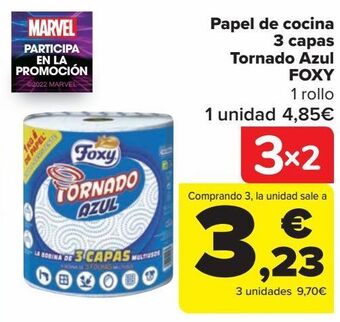 Carrefour Papel de cocina 3 capas tornado azul foxy oferta