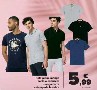 Carrefour Polo piqué manga corta o camiseta manga corta estampada hombre oferta