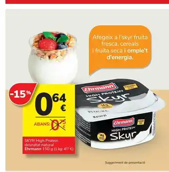 Consum Skyr high protein desnatado natural ehrmann oferta
